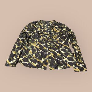 Lafayette 148 New York Blouse Womens 6 Multi Silk Camo Brushstroke Button Front